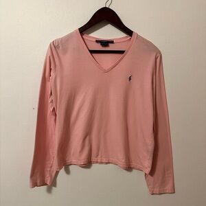 Ralph Lauren Sport Women’s Light Pink Long Sleeve V-Neck Tee Top